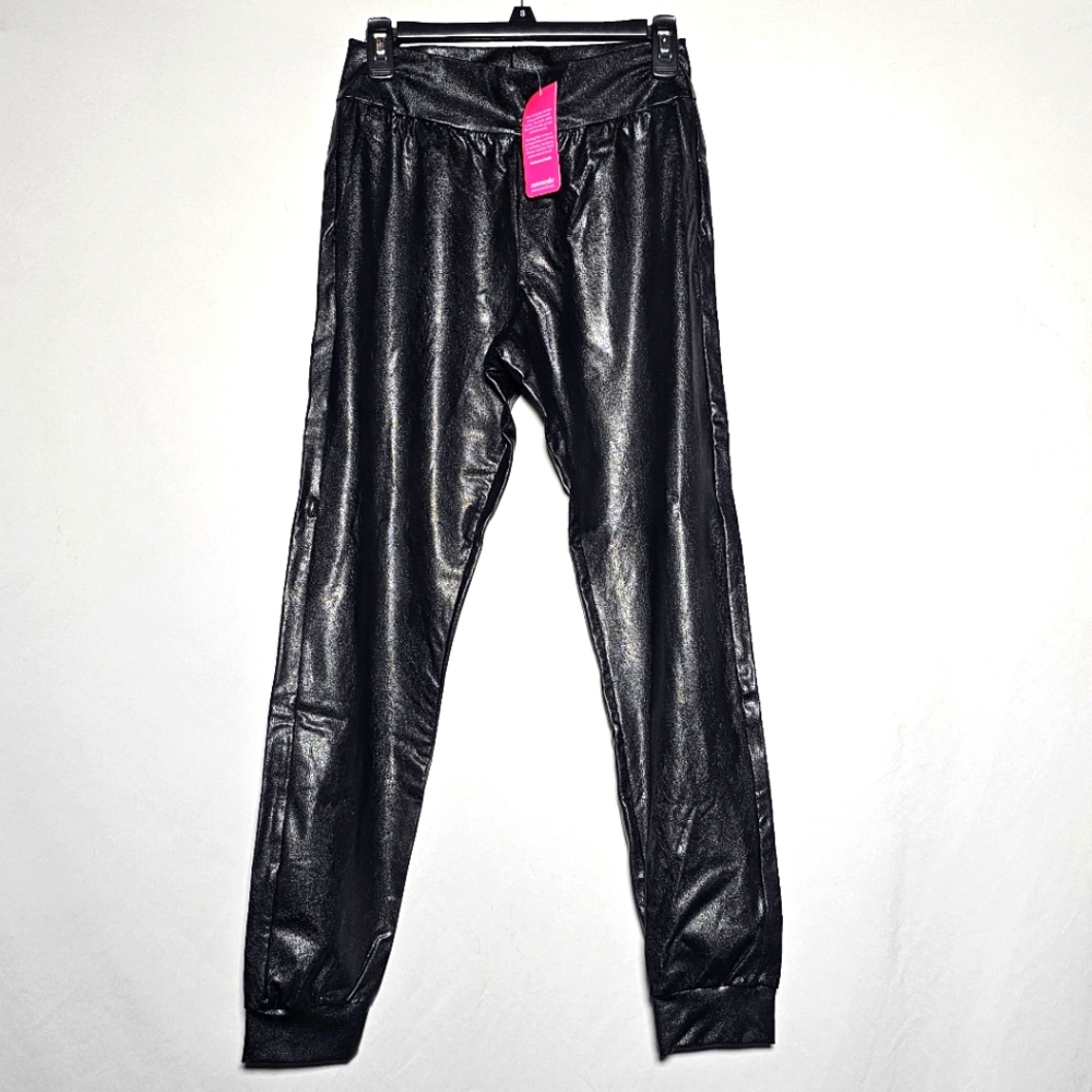 Shiny Black Faux Leather Jogger Pants Nwt Size Small